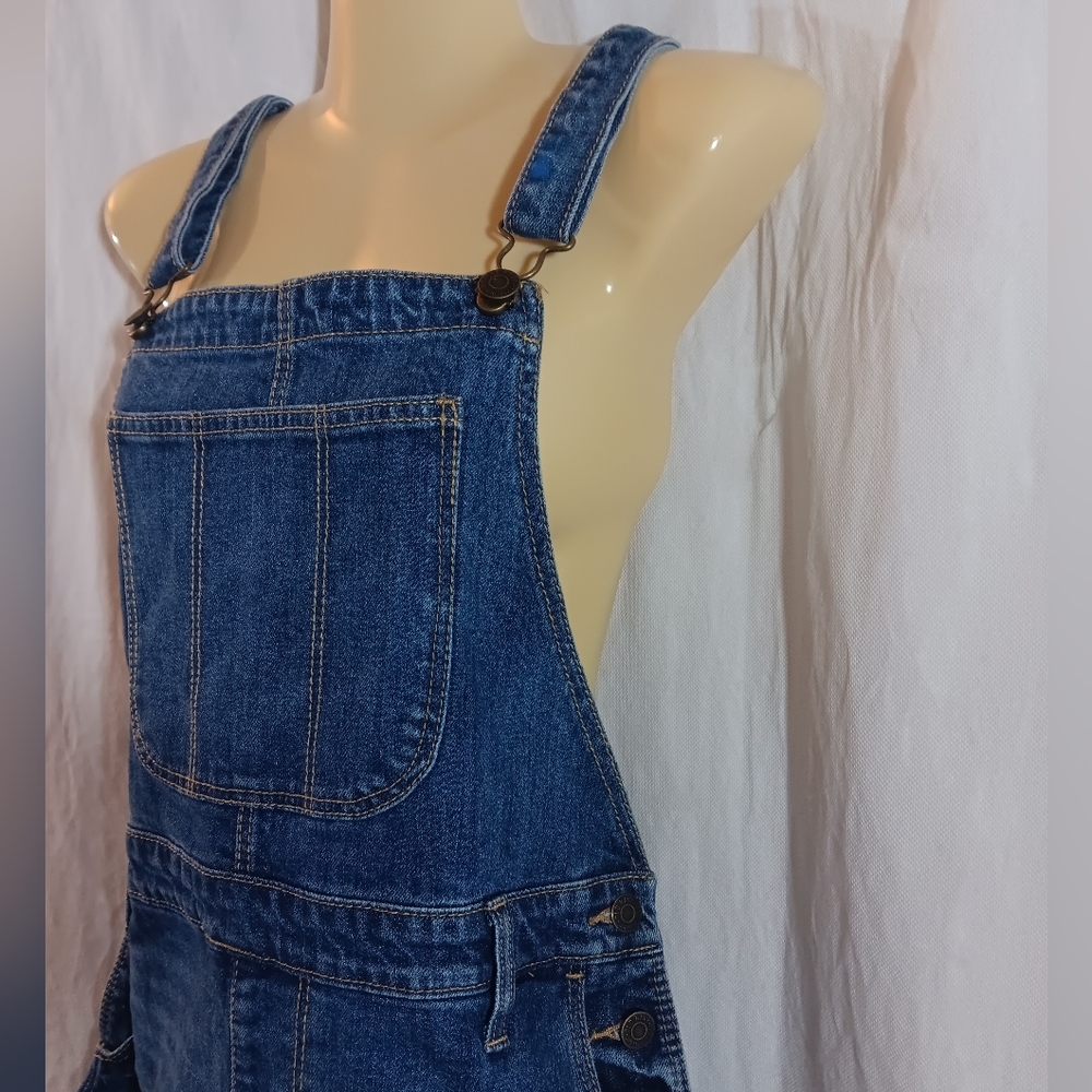 Old Navy Womens Medium Blue Jean Shortall Denim Shorts Bib Overall Cuffed - Picture 4 of 14